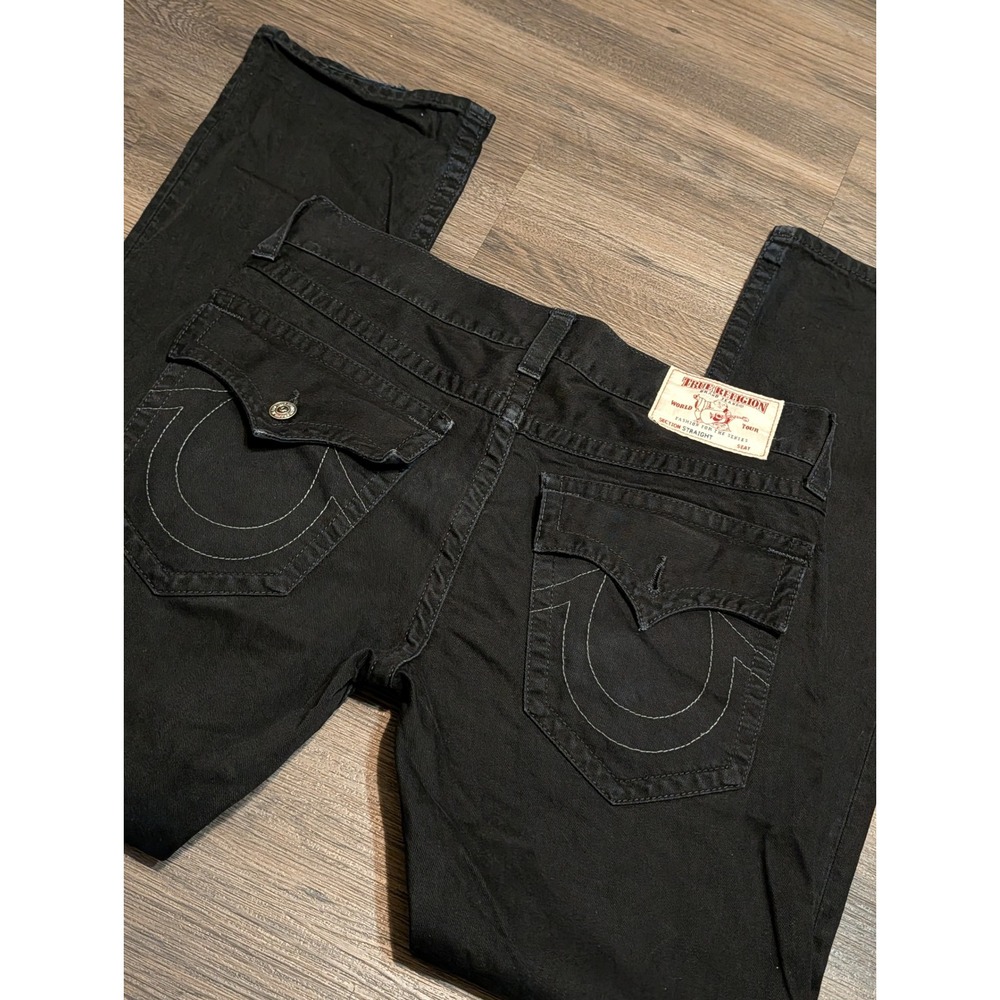 True Religion Mens Section Straight Black Denim Jeans Size 34 Y2K Streetwear